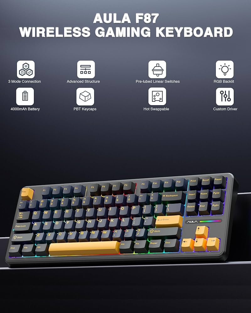 【新品未開封】AULA F87 RGB ワイヤレスゲーミングキーボード Amazon.com: AULA F87 Pro Wireless Mechanical Keyboard,Tri